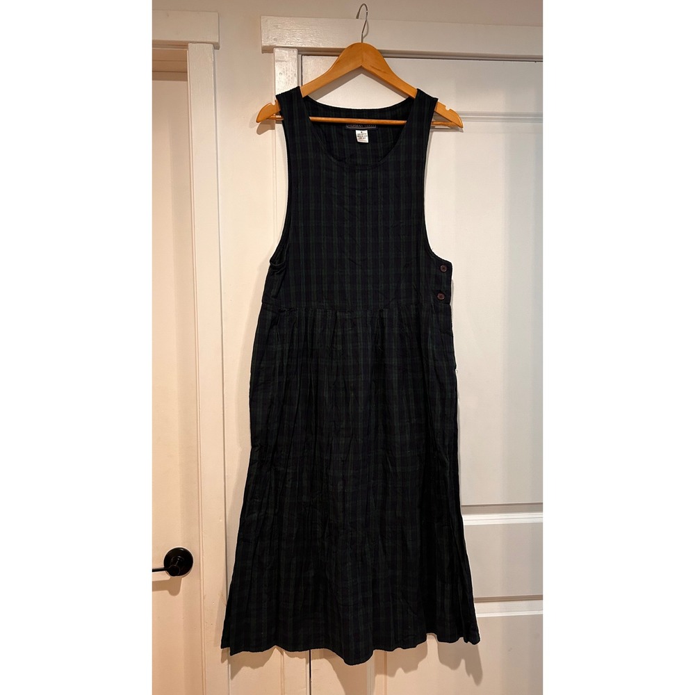 Vintange‎ Herman Geist Plaid Pinafore Jumper Overall Dress Midi Women's Small